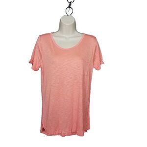 Color Story Large Peach Coral Single Pocket Tee High Low Short Sleeve NWOT